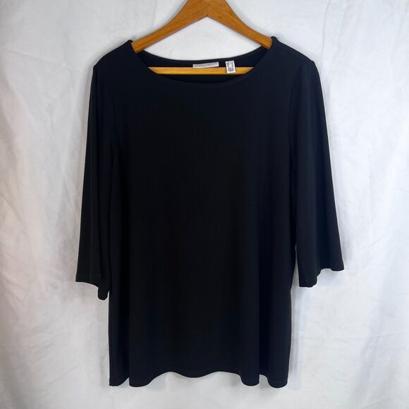 Susan Graver Black Basic Wide 3/4 Sleeve Top Scoop Neck Size Large Casual - Picture 7 of 7